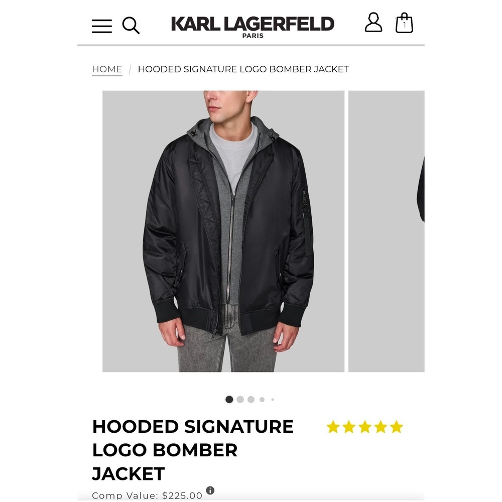 Karl Lagerfeld Large Hooded Signature Logo Bomber Jacket